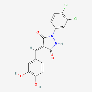 molecular formula C16H10Cl2N2O4 B3697409 (4E)-1-(3,4-dichlorophenyl)-4-[(3,4-dihydroxyphenyl)methylidene]pyrazolidine-3,5-dione 