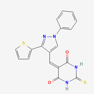 5-[(1-Phenyl-3-thiophen-2-ylpyrazol-4-yl)methylidene]-2-sulfanylidene-1,3-diazinane-4,6-dione