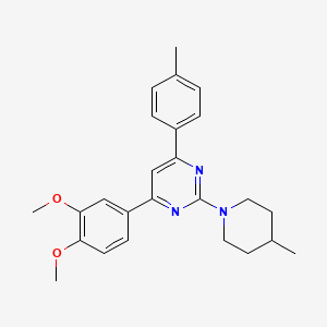 molecular formula C25H29N3O2 B3697848 4-(3,4-dimethoxyphenyl)-6-(4-methylphenyl)-2-(4-methyl-1-piperidinyl)pyrimidine 