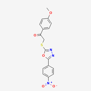 molecular formula C17H13N3O5S B3697889 1-(4-methoxyphenyl)-2-{[5-(4-nitrophenyl)-1,3,4-oxadiazol-2-yl]thio}ethanone 