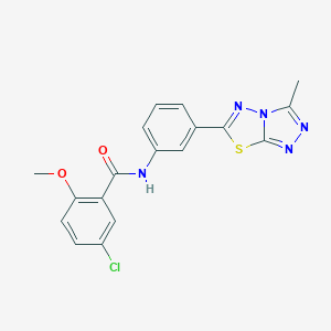 molecular formula C18H14ClN5O2S B369789 5-chloro-2-methoxy-N-[3-(3-methyl[1,2,4]triazolo[3,4-b][1,3,4]thiadiazol-6-yl)phenyl]benzamide CAS No. 921043-48-3