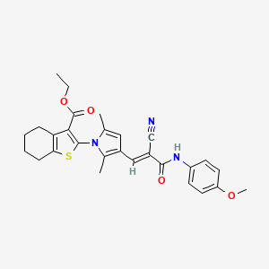 ethyl 2-[3-[(E)-2-cyano-3-(4-methoxyanilino)-3-oxoprop-1-enyl]-2,5-dimethylpyrrol-1-yl]-4,5,6,7-tetrahydro-1-benzothiophene-3-carboxylate