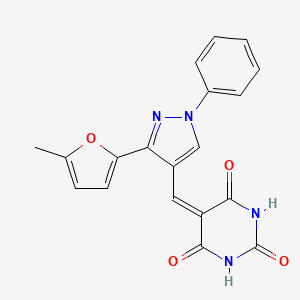 molecular formula C19H14N4O4 B3698266 5-[[3-(5-Methylfuran-2-yl)-1-phenylpyrazol-4-yl]methylidene]-1,3-diazinane-2,4,6-trione 