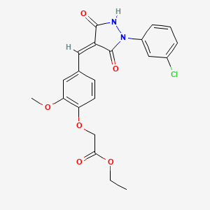 molecular formula C21H19ClN2O6 B3698281 ETHYL 2-(4-{[(4Z)-1-(3-CHLOROPHENYL)-3,5-DIOXOPYRAZOLIDIN-4-YLIDENE]METHYL}-2-METHOXYPHENOXY)ACETATE 