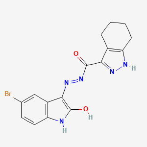 molecular formula C16H14BrN5O2 B3698306 N'-(5-bromo-2-oxo-1,2-dihydro-3H-indol-3-ylidene)-4,5,6,7-tetrahydro-1H-indazole-3-carbohydrazide 