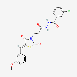 molecular formula C21H18ClN3O5S B3698401 3-chloro-N'-{3-[5-(3-methoxybenzylidene)-2,4-dioxo-1,3-thiazolidin-3-yl]propanoyl}benzohydrazide 