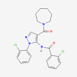 molecular formula C23H22Cl2N4O2 B3698472 N-[4-(azepan-1-ylcarbonyl)-1-(2-chlorophenyl)-1H-pyrazol-5-yl]-2-chlorobenzamide 