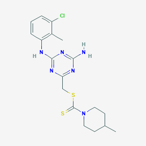 molecular formula C18H23ClN6S2 B3698479 {4-Amino-6-[(3-chloro-2-methylphenyl)amino]-1,3,5-triazin-2-yl}methyl 4-methylpiperidine-1-carbodithioate 