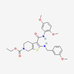 molecular formula C27H31N3O6S B3698859 Ethyl 3-[(2,5-dimethoxyphenyl)carbamoyl]-2-{[(3-methoxyphenyl)methyl]amino}-4H,5H,6H,7H-thieno[2,3-C]pyridine-6-carboxylate 