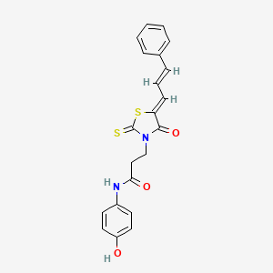 molecular formula C21H18N2O3S2 B3699125 N-(4-hydroxyphenyl)-3-[(5Z)-4-oxo-5-[(E)-3-phenylprop-2-enylidene]-2-sulfanylidene-1,3-thiazolidin-3-yl]propanamide 