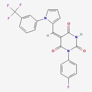 molecular formula C22H13F4N3O3 B3699149 (5E)-1-(4-fluorophenyl)-5-({1-[3-(trifluoromethyl)phenyl]-1H-pyrrol-2-yl}methylidene)pyrimidine-2,4,6(1H,3H,5H)-trione 