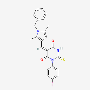 molecular formula C24H20FN3O2S B3699237 (5E)-5-[(1-benzyl-2,5-dimethyl-1H-pyrrol-3-yl)methylidene]-1-(4-fluorophenyl)-2-thioxodihydropyrimidine-4,6(1H,5H)-dione 