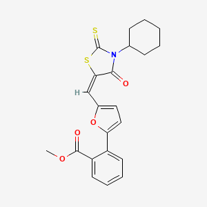 molecular formula C22H21NO4S2 B3699372 methyl 2-{5-[(3-cyclohexyl-4-oxo-2-thioxo-1,3-thiazolidin-5-ylidene)methyl]-2-furyl}benzoate 