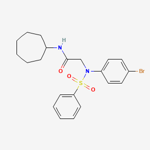 molecular formula C21H25BrN2O3S B3699421 2-[N-(benzenesulfonyl)-4-bromoanilino]-N-cycloheptylacetamide 