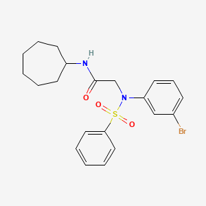 molecular formula C21H25BrN2O3S B3699476 N~2~-(3-bromophenyl)-N~1~-cycloheptyl-N~2~-(phenylsulfonyl)glycinamide 