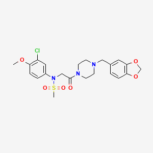 molecular formula C22H26ClN3O6S B3699531 N-{2-[4-(1,3-benzodioxol-5-ylmethyl)-1-piperazinyl]-2-oxoethyl}-N-(3-chloro-4-methoxyphenyl)methanesulfonamide 