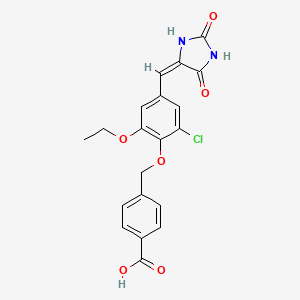 4-({2-chloro-4-[(E)-(2,5-dioxoimidazolidin-4-ylidene)methyl]-6-ethoxyphenoxy}methyl)benzoic acid