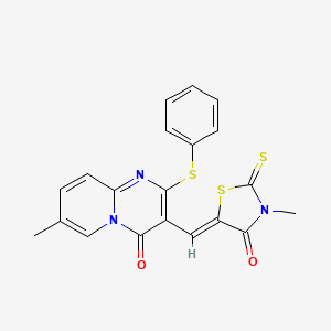 7-methyl-3-[(Z)-(3-methyl-4-oxo-2-thioxo-1,3-thiazolidin-5-ylidene)methyl]-2-(phenylsulfanyl)-4H-pyrido[1,2-a]pyrimidin-4-one