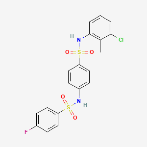 molecular formula C19H16ClFN2O4S2 B3699676 N-(4-{[(3-chloro-2-methylphenyl)amino]sulfonyl}phenyl)-4-fluorobenzenesulfonamide 