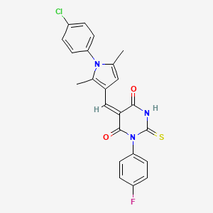 molecular formula C23H17ClFN3O2S B3699716 5-{[1-(4-chlorophenyl)-2,5-dimethyl-1H-pyrrol-3-yl]methylene}-1-(4-fluorophenyl)-2-thioxodihydro-4,6(1H,5H)-pyrimidinedione 