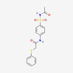 molecular formula C16H16N2O4S2 B3699728 N-{4-[(ACETYLAMINO)SULFONYL]PHENYL}-2-(PHENYLSULFANYL)ACETAMIDE 