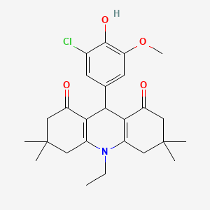 molecular formula C26H32ClNO4 B3699788 9-(3-Chloro-4-hydroxy-5-methoxyphenyl)-10-ethyl-3,3,6,6-tetramethyl-1,2,3,4,5,6,7,8,9,10-decahydroacridine-1,8-dione 