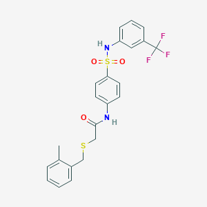 molecular formula C23H21F3N2O3S2 B3699802 2-[(2-methylphenyl)methylsulfanyl]-N-[4-[[3-(trifluoromethyl)phenyl]sulfamoyl]phenyl]acetamide 