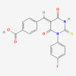 molecular formula C18H11FN2O4S B3699809 4-[(Z)-[1-(4-fluorophenyl)-4,6-dioxo-2-sulfanylidene-1,3-diazinan-5-ylidene]methyl]benzoic acid 