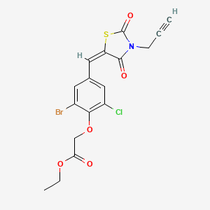 molecular formula C17H13BrClNO5S B3699859 ethyl (2-bromo-6-chloro-4-{(E)-[2,4-dioxo-3-(prop-2-yn-1-yl)-1,3-thiazolidin-5-ylidene]methyl}phenoxy)acetate 