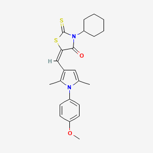 molecular formula C23H26N2O2S2 B3699871 3-cyclohexyl-5-{[1-(4-methoxyphenyl)-2,5-dimethyl-1H-pyrrol-3-yl]methylene}-2-thioxo-1,3-thiazolidin-4-one 