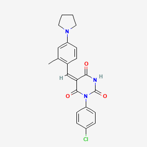 (5E)-1-(4-chlorophenyl)-5-[2-methyl-4-(pyrrolidin-1-yl)benzylidene]pyrimidine-2,4,6(1H,3H,5H)-trione