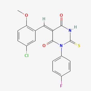 molecular formula C18H12ClFN2O3S B3699968 5-(5-chloro-2-methoxybenzylidene)-1-(4-fluorophenyl)-2-thioxodihydro-4,6(1H,5H)-pyrimidinedione 