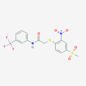 molecular formula C16H13F3N2O5S2 B3699974 2-(4-methylsulfonyl-2-nitrophenyl)sulfanyl-N-[3-(trifluoromethyl)phenyl]acetamide 