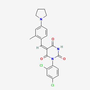 (5E)-1-(2,4-dichlorophenyl)-5-[2-methyl-4-(pyrrolidin-1-yl)benzylidene]pyrimidine-2,4,6(1H,3H,5H)-trione