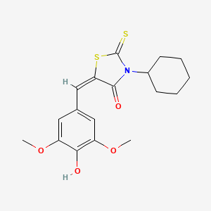 molecular formula C18H21NO4S2 B3700030 (5E)-3-cyclohexyl-5-[(4-hydroxy-3,5-dimethoxyphenyl)methylidene]-2-sulfanylidene-1,3-thiazolidin-4-one 