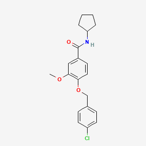 molecular formula C20H22ClNO3 B3700123 4-[(4-chlorobenzyl)oxy]-N-cyclopentyl-3-methoxybenzamide 