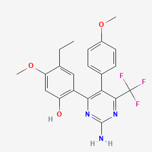 molecular formula C21H20F3N3O3 B3700143 2-[2-Amino-5-(4-methoxyphenyl)-6-(trifluoromethyl)pyrimidin-4-yl]-4-ethyl-5-methoxyphenol 