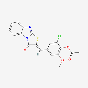 molecular formula C19H13ClN2O4S B3700172 2-chloro-6-methoxy-4-[(3-oxo[1,3]thiazolo[3,2-a]benzimidazol-2(3H)-ylidene)methyl]phenyl acetate 