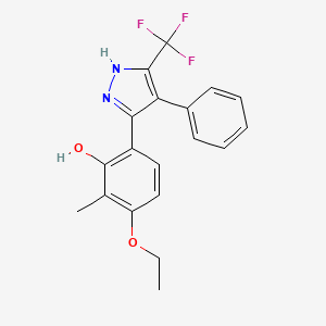 molecular formula C19H17F3N2O2 B3700202 3-Ethoxy-2-methyl-6-(4-phenyl-5-(trifluoromethyl)-1H-pyrazol-3-yl)phenol CAS No. 394237-88-8