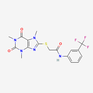 molecular formula C17H16F3N5O3S B3700235 N-[3-(trifluoromethyl)phenyl]-2-[(1,3,7-trimethyl-2,6-dioxo-2,3,6,7-tetrahydro-1H-purin-8-yl)thio]acetamide 