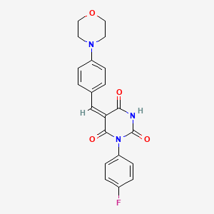 molecular formula C21H18FN3O4 B3700452 1-(4-fluorophenyl)-5-[4-(4-morpholinyl)benzylidene]-2,4,6(1H,3H,5H)-pyrimidinetrione 