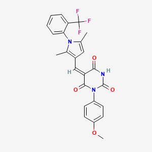 (5E)-5-({2,5-dimethyl-1-[2-(trifluoromethyl)phenyl]-1H-pyrrol-3-yl}methylidene)-1-(4-methoxyphenyl)pyrimidine-2,4,6(1H,3H,5H)-trione