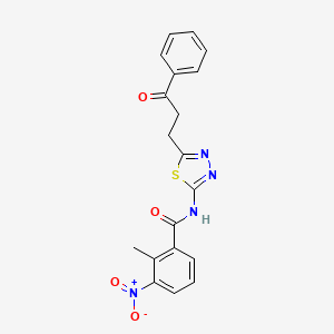 molecular formula C19H16N4O4S B3700532 2-methyl-3-nitro-N-[5-(3-oxo-3-phenylpropyl)-1,3,4-thiadiazol-2-yl]benzamide 