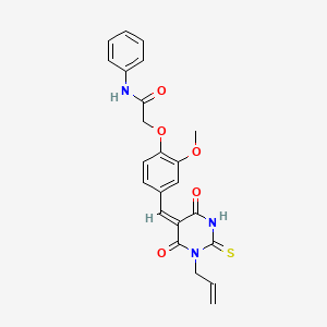 molecular formula C23H21N3O5S B3700539 2-(4-{(E)-[4,6-dioxo-1-(prop-2-en-1-yl)-2-thioxotetrahydropyrimidin-5(2H)-ylidene]methyl}-2-methoxyphenoxy)-N-phenylacetamide 