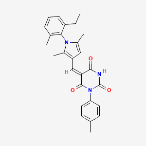 (5E)-5-{[1-(2-ethyl-6-methylphenyl)-2,5-dimethyl-1H-pyrrol-3-yl]methylidene}-1-(4-methylphenyl)pyrimidine-2,4,6(1H,3H,5H)-trione