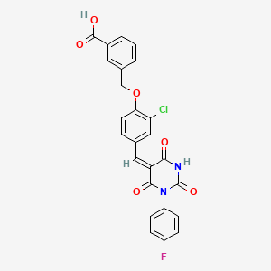 molecular formula C25H16ClFN2O6 B3700709 3-[(2-chloro-4-{(E)-[1-(4-fluorophenyl)-2,4,6-trioxotetrahydropyrimidin-5(2H)-ylidene]methyl}phenoxy)methyl]benzoic acid 