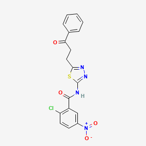 molecular formula C18H13ClN4O4S B3700785 2-chloro-5-nitro-N-[5-(3-oxo-3-phenylpropyl)-1,3,4-thiadiazol-2-yl]benzamide 