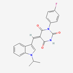 (5E)-1-(4-fluorophenyl)-5-{[1-(propan-2-yl)-1H-indol-3-yl]methylidene}pyrimidine-2,4,6(1H,3H,5H)-trione