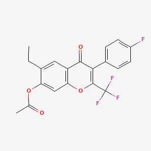 molecular formula C20H14F4O4 B3700906 6-ethyl-3-(4-fluorophenyl)-4-oxo-2-(trifluoromethyl)-4H-chromen-7-yl acetate 