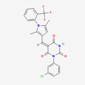 (5E)-1-(3-chlorophenyl)-5-({2,5-dimethyl-1-[2-(trifluoromethyl)phenyl]-1H-pyrrol-3-yl}methylidene)pyrimidine-2,4,6(1H,3H,5H)-trione